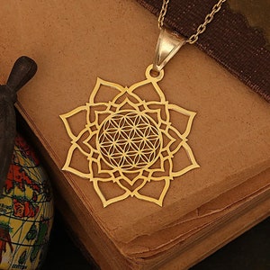 Flower of Life 18k 14k echt massief goud - Flower of Life-hanger - Lotus Flower of Life-symbool - geometrische bedelketting