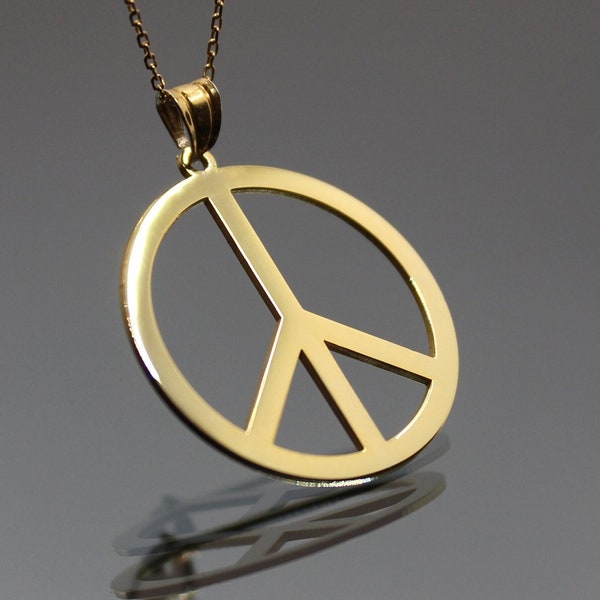 Peace Symbol 14k 18k Real Gold Necklace - World Peace Charm  - Peace Jewelry - Peace Pendant