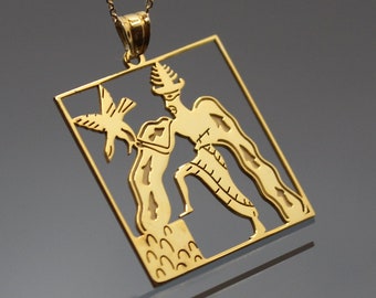 Enki 14k 18k Solid Gold Pendant - Anunnaki God Charm - Water God Pendant - Sumerian Jewelry - Enki Nudimmud Necklace - Mesopotamia God