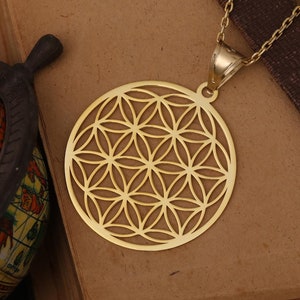 18k en 14k Flower of Life-hanger echt massief 30 mm goud - geometrische bedelketting - Flower of Life-bedel - gouden symboolketting