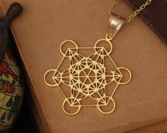 14k 18k Metatron Cube Real Solid Gold Pendant - Gold in Metatron - Sacred Geometry  - 14k Gold in Metatron - 18k Gold in Metatron