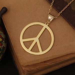 Real Gold Peace Symbol Necklace: 14k/18k Handmade Pendant