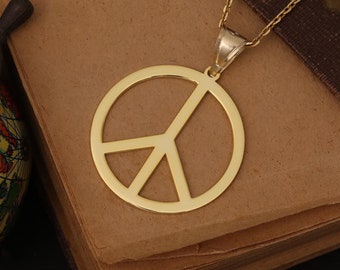 14K or 18K Solid Gold Peace Symbol Pendant, Minimalist Jewelry