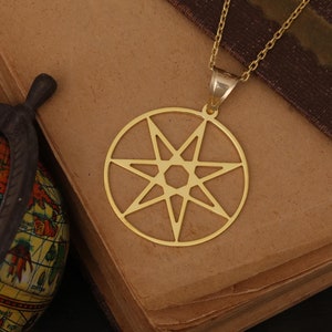 Septagram 14k 18k Real Gold Necklace Pendant - Pagan Symbol Necklace - 7 Pointed Star - Wiccan Jewelry