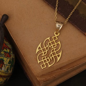 Celtic Flame Pendant 14k 18k Solid Gold Pagan Geometric Mystic Necklace