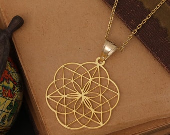 Colgante tetraedro de oro macizo de 14K o 18K, joyería de geometría sagrada.