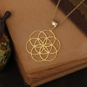 14k Gold Seed of Life Pendant: Sacred Geometry Yoga Necklace