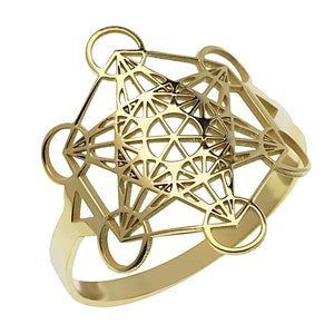 Metatron&#39;s Cube Ring 14k 18k Real Gold Special Desing Model,Sacred Geometry Ring,Metaphysical,Geometric Patterns