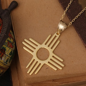 Solid Gold Zia Sun Pendant: New Mexico Symbol Jewelry