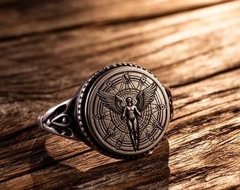 Anillo de plata de ley 925 con el Ángel Metatrón - Anillo Metatrón personalizado - Joyería simbólica