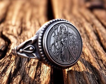 聖ジャンヌ・ダルクの指輪レプリカ 中世の信仰深いシルバーリング 初