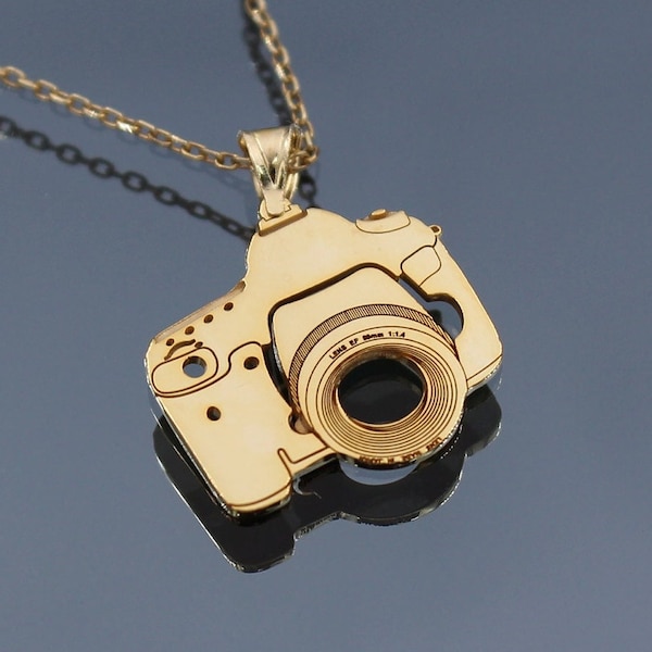 Kamera Anhänger 14k 18k Solid Gold Halskette - Gold in Kamera - Fotografie Halskette - Gold in Photo