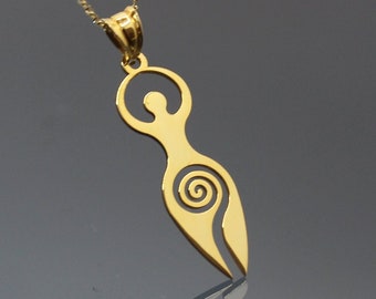 14k & 18k Real Solid Gold Spiral Goddess Necklace - Gold Pagan Goddess Charm - Wiccan Symbol - Goddess in Gold