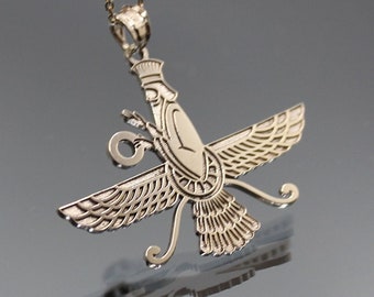 Faravahar Ahura Mazda 925 Sterling Silver Necklace - Silver Zoroastrian Pendant  - Unisex Ahura Mazda Jewelry - Good Luck Pendant