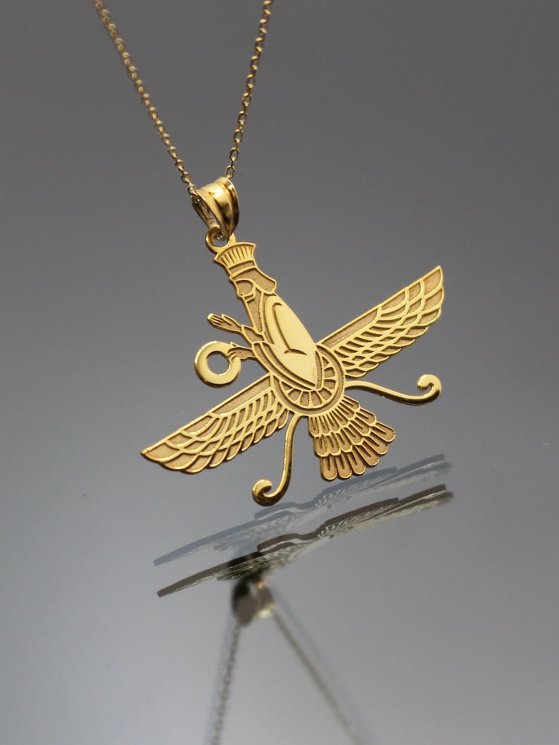 Faravahar Ahura Mazda 14k 18k Solid Gold Necklace Gold Etsy