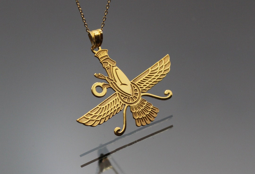 Faravahar Ahura Mazda 14k 18k Solid Gold Necklace Gold Zoroastrian