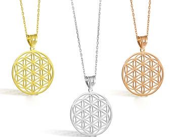 14K - 18K ソリッドゴールド フラワーオブライフペンダント：幾何学