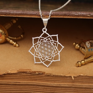 Flower of Life Lotus  Sterling Silver - Spiritual Pendant - Artisan Jewelry - Sacred Geometry - Nature-Inspired Jewelry - Wellness Pendant