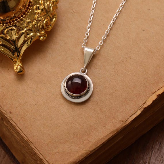 Vintage Style Hessonite Garnet Pendant: 925 Sterling Silver