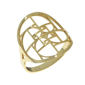 14k Solid Gold Fibonacci Ring: Sacred Geometry Science Jewelry