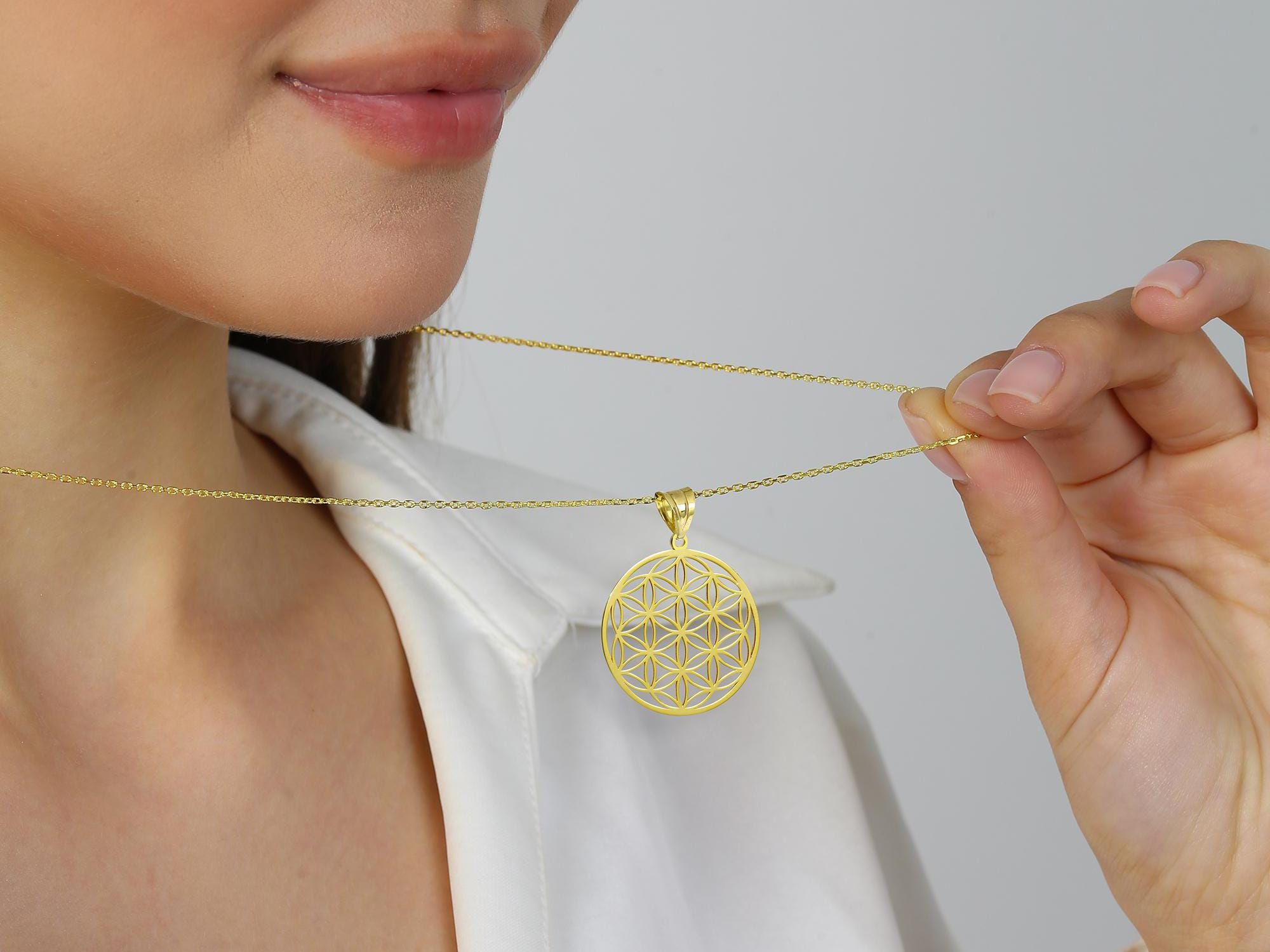 14K - 18K ソリッドゴールド フラワーオブライフペンダント：幾何学