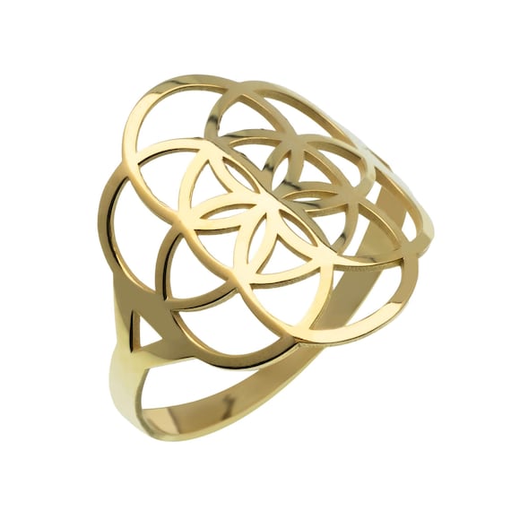 Anello Fiore della Vita in Oro Massiccio 14k 18k Gioielli di