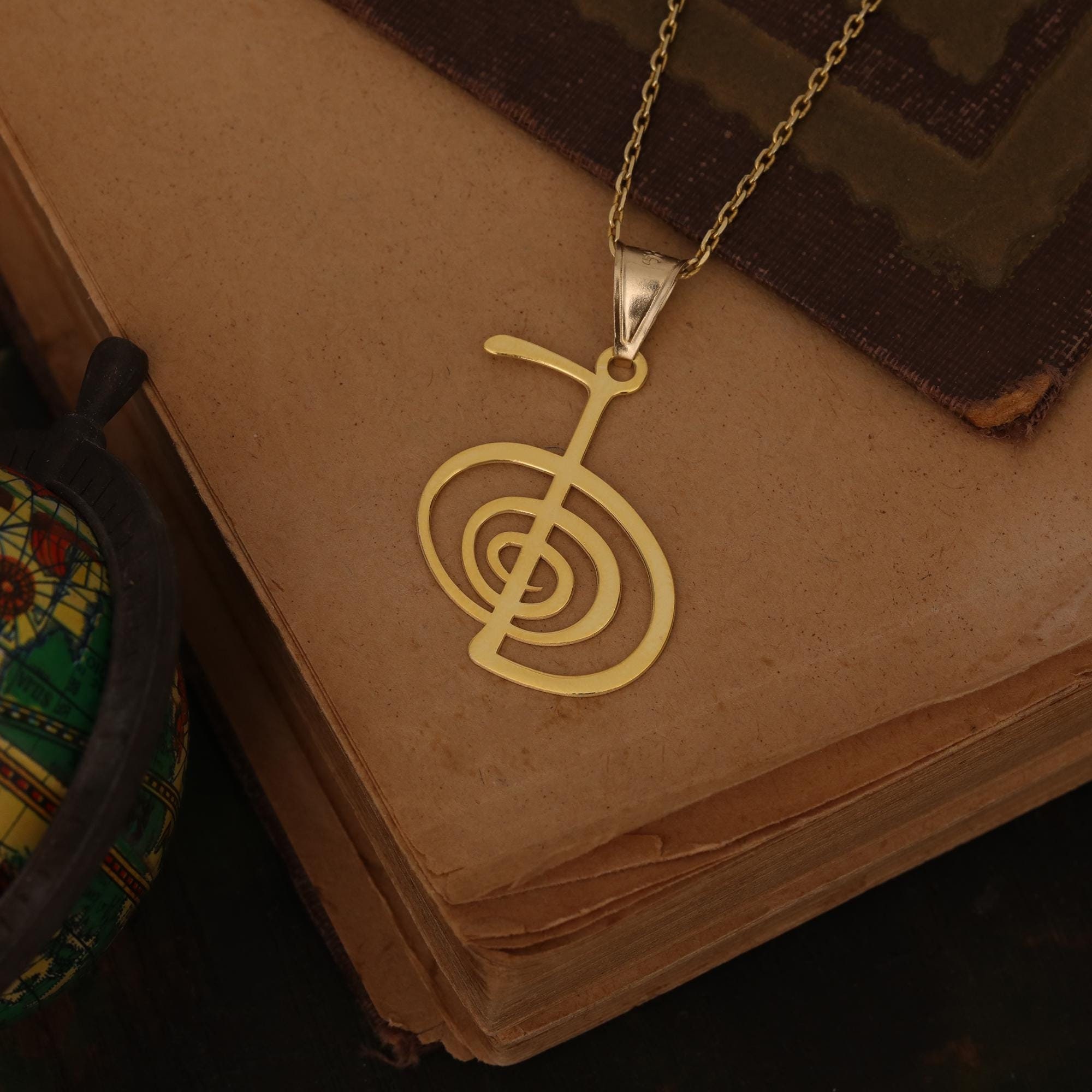 Solid Gold Cho Ku Rei Necklace: Reiki Symbol Jewelry, Mindfulness Gift
