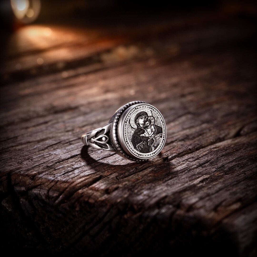 Virgin Mary and Jesus 925 Sterling Silver Ring - Religious Silver Ring ...