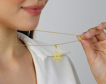 14K 18K 純金メタトロンキューブペンダント、本物の金の神聖幾何学