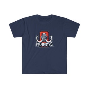 May include: A navy blue t-shirt with a white and red logo featuring a mammoth's head with the text "MAMMOTH'S OMAHA".