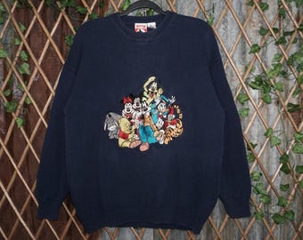 XL - Tejido de punto vintage Y2K con bordado de personajes de Disneyland Disneyland