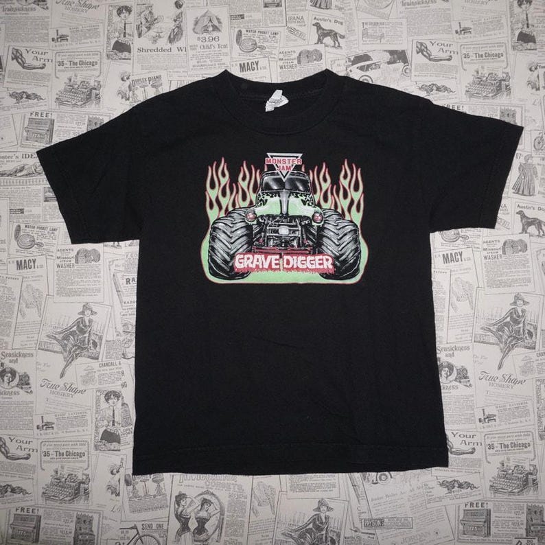 Small-Vintage Y2K monster jam flame grave digger 00s t-shirt image 1