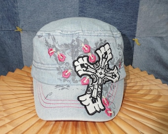 OSFA - Vintage Y2K cross flower femme 00 embroider cadet hat