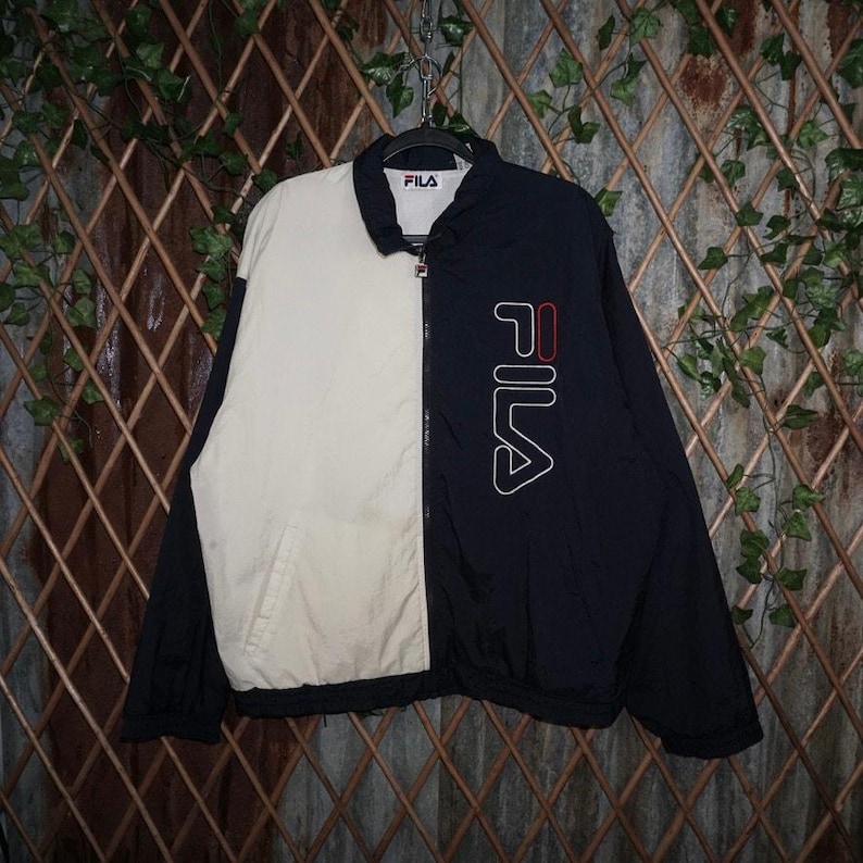 Large - Vintage Y2K Fila embroider 2tone zip up windbreaker image 1