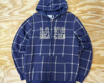 Sudadera con capucha y cremallera a cuadros estilo vintage de Long Beach, WA, del año 2000.