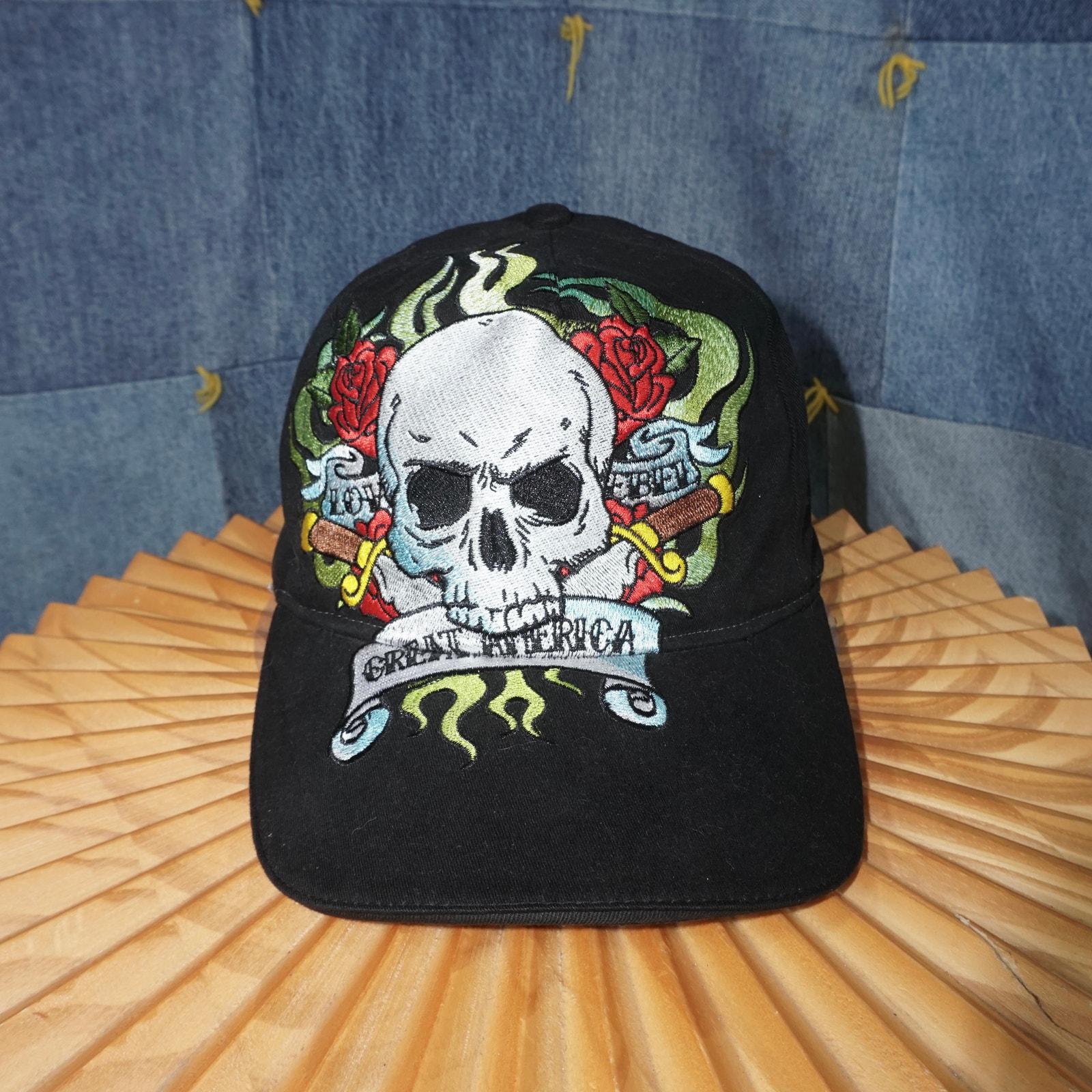 Fitted - Vintage Y2K Grunge Skull Rose Six Flags 2000s Hat - Etsy
