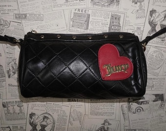 Vintage Y2K black faux leather juicy couture 00s heart purse