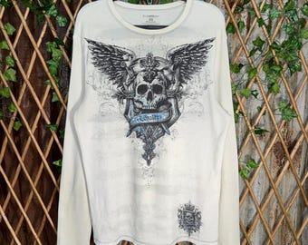 Vintage Y2K no boundaries thermal grunge skull 00 LS t-shirt