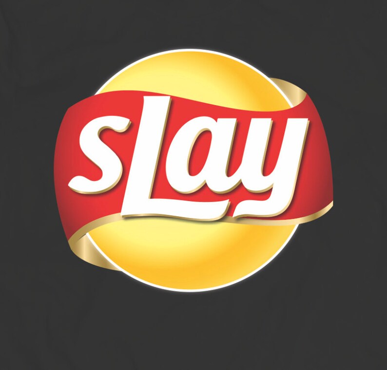 May include: A red and gold logo with the word "sLay" in white letters on a yellow chip shape.