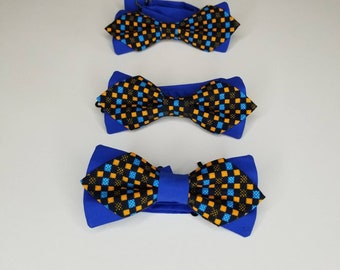 Adjustable bow tie + blue pocket. Adult child. Ceremony, wedding, evening, Christmas, birthday, diploma, year. gift. Wax cotton.