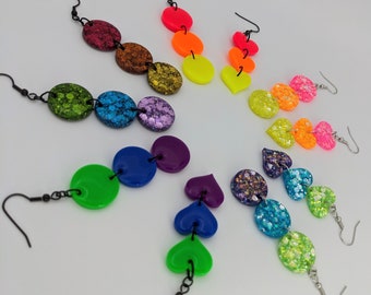 Rainbow Graffiti Handmade Earrings Jewelry Gift Bright Colorful Neon
