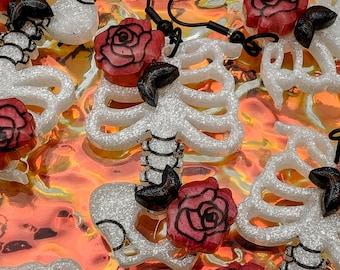 Handmade Skeletal Florals Skeleton Rose Earrings Gift