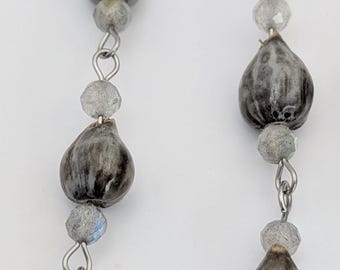 Handmade Cherokee Tsalagi Corn Bead Labradorite Dangle Earrings Gift Ribbon Skirt Job's Tears
