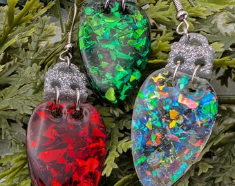 Handmade Christmas Holiday Lights Light Bulb Earrings Red Green Iridescent Gift