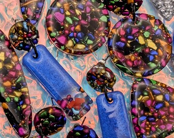 Handmade Got Rocks: multi-colored pebble dangle post earrings gift