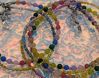 Handmade Beaded Gemstone Rainbow Brightness Double Necklace Double Bracelet Gift Accessories