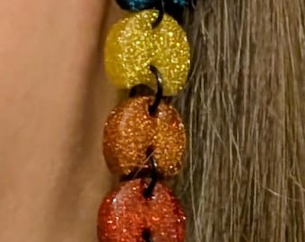 Deadly Resin Beadwork Inspired Long Dangle Post Handmade Earrings Gift Ribbon Skirt