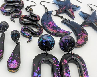 Multi-Chrome Nights: Handmade Earrings Color-Shift Jewelry Gift Moon Star Snake Gift