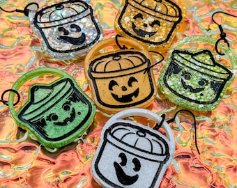 Handmade Halloween Bucket Spooky Boo Dangling Earrings Gift
