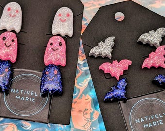 Handmade Bat Ghost Spooky Boo Halloween Post Earrings Gift